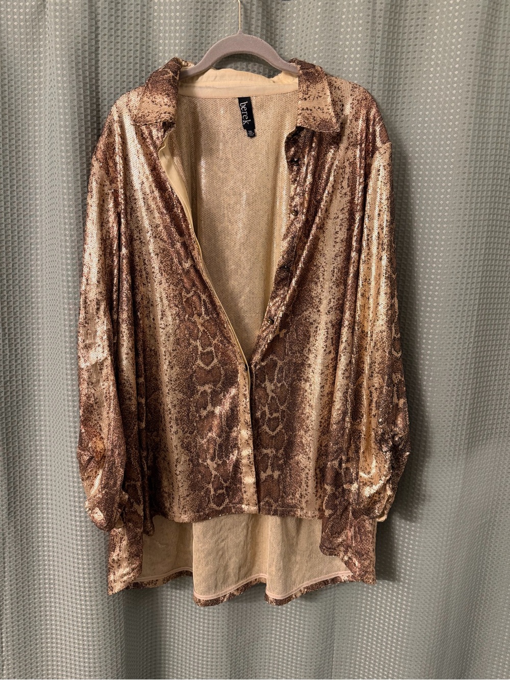 berek Brown Velvet Snake-Print Button Front Tunic